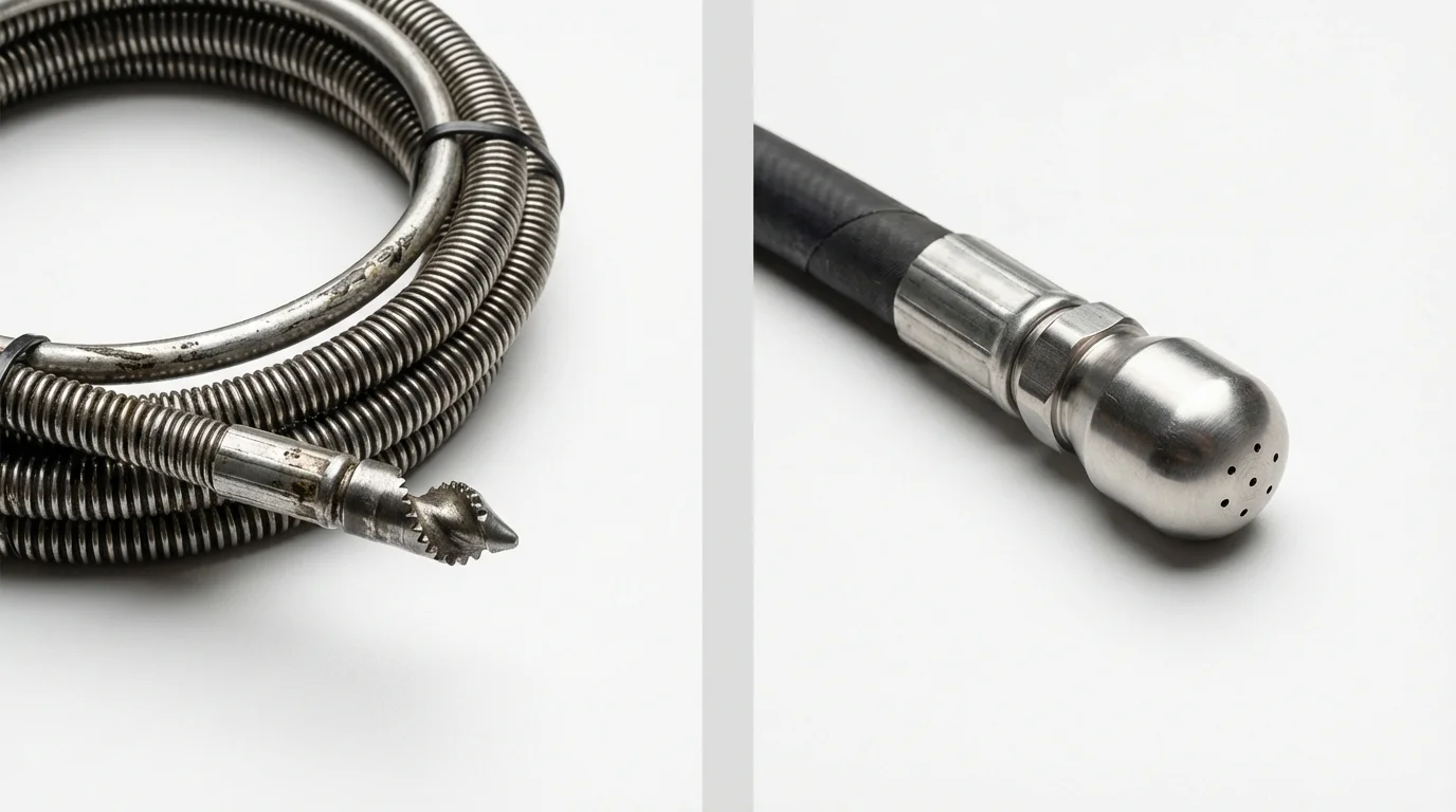 Drain snake cable and hydro jetting nozzle used for drain cleaning in Star City, AR